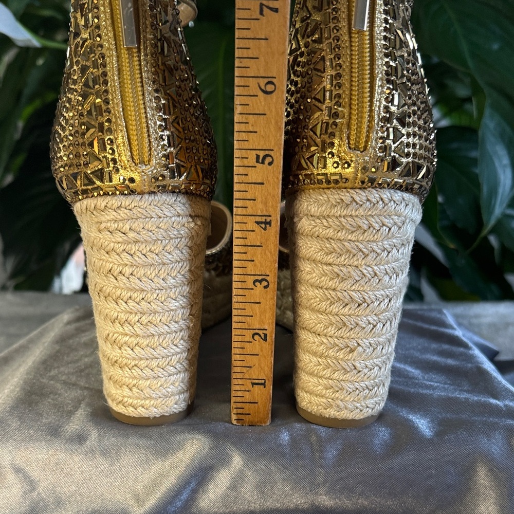 Thalia Sodi Mika Metallic Gold Espadrille Wedge Shoe Size 10M - Picture 7 of 11